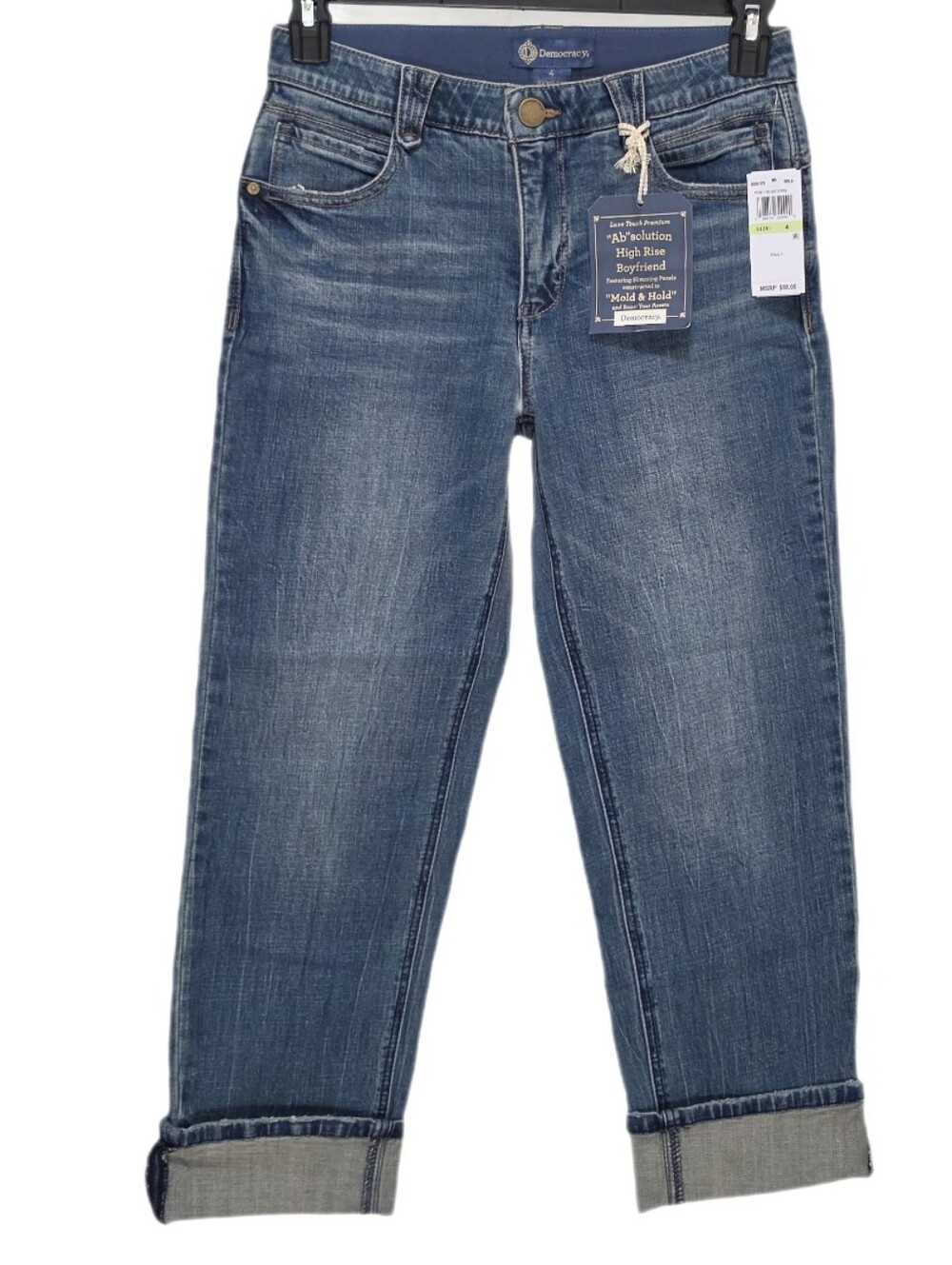 Democracy Round Up Cropped Boyfriend Jeans Cuff Hem High Rise Ab Solution Size 4